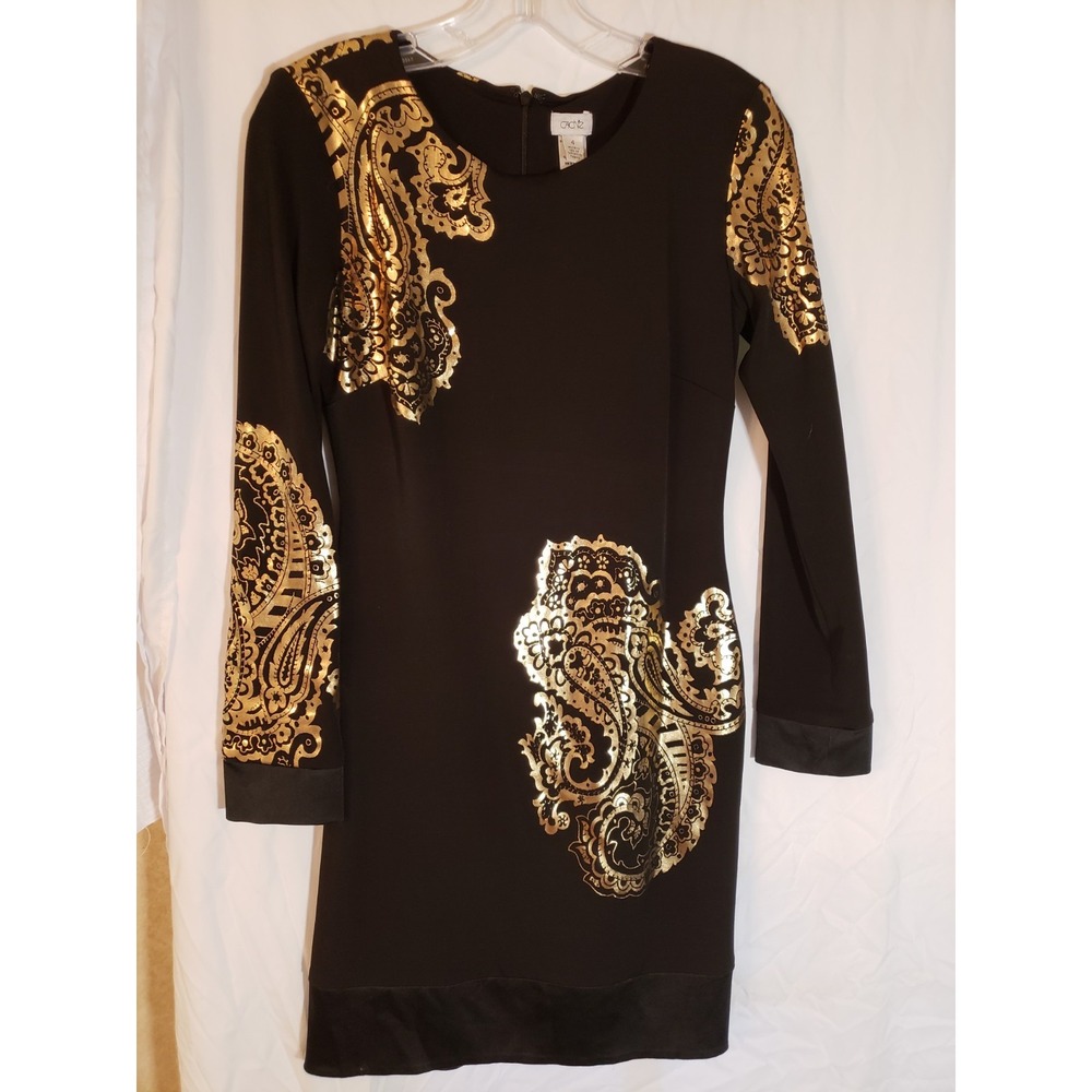 Women's Cache Black Embossed Long Sleeve Dress Size 4